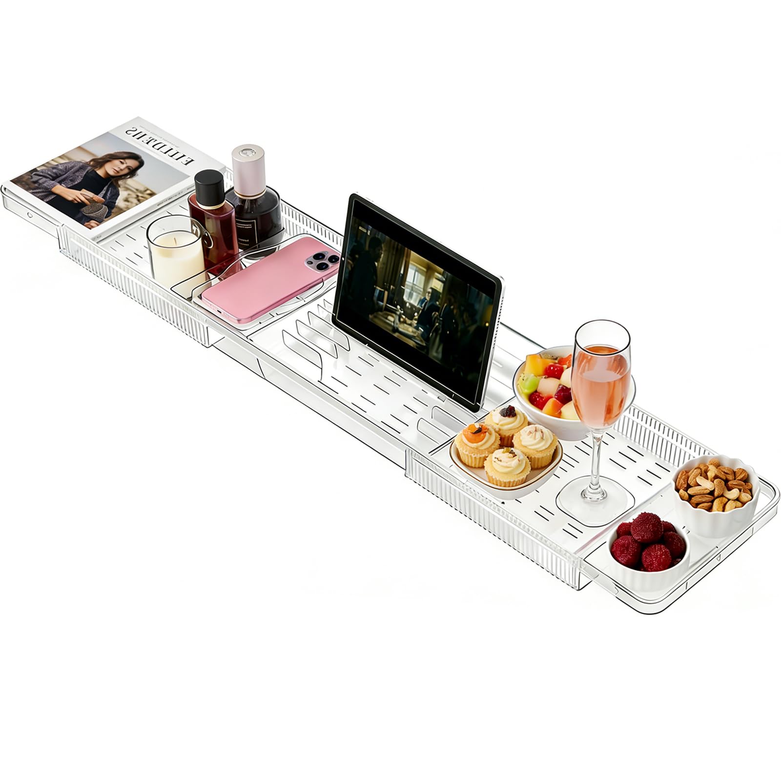 Bandeja de baño acrílica para regalo de spa tabla transparente expandible de bañera