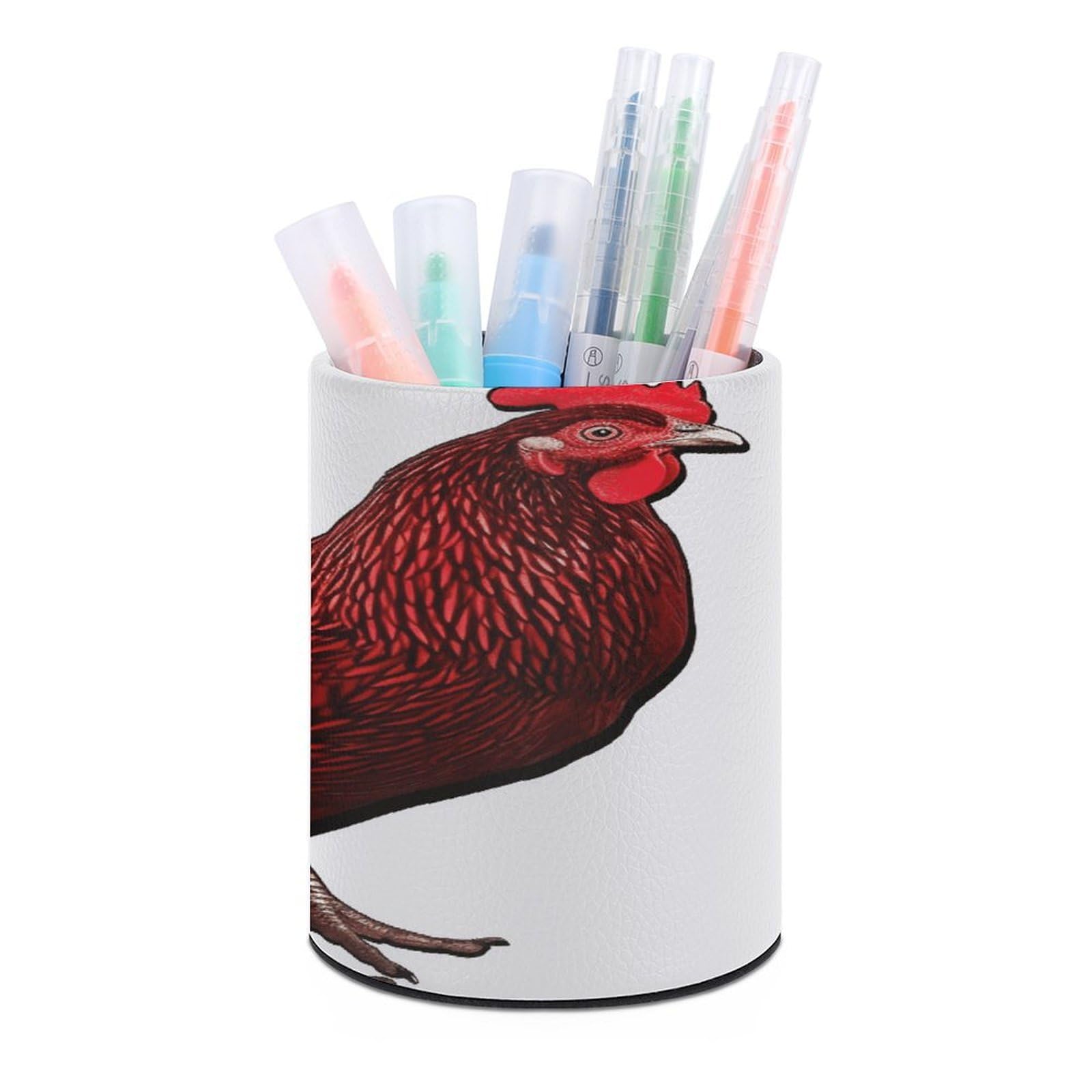MUSM Red Chicken Pen Holder Large Capacity Pen Holder Modern PU Pencil Holders Durable Waterproof Pens Cup for Home Office Desktop Organizer