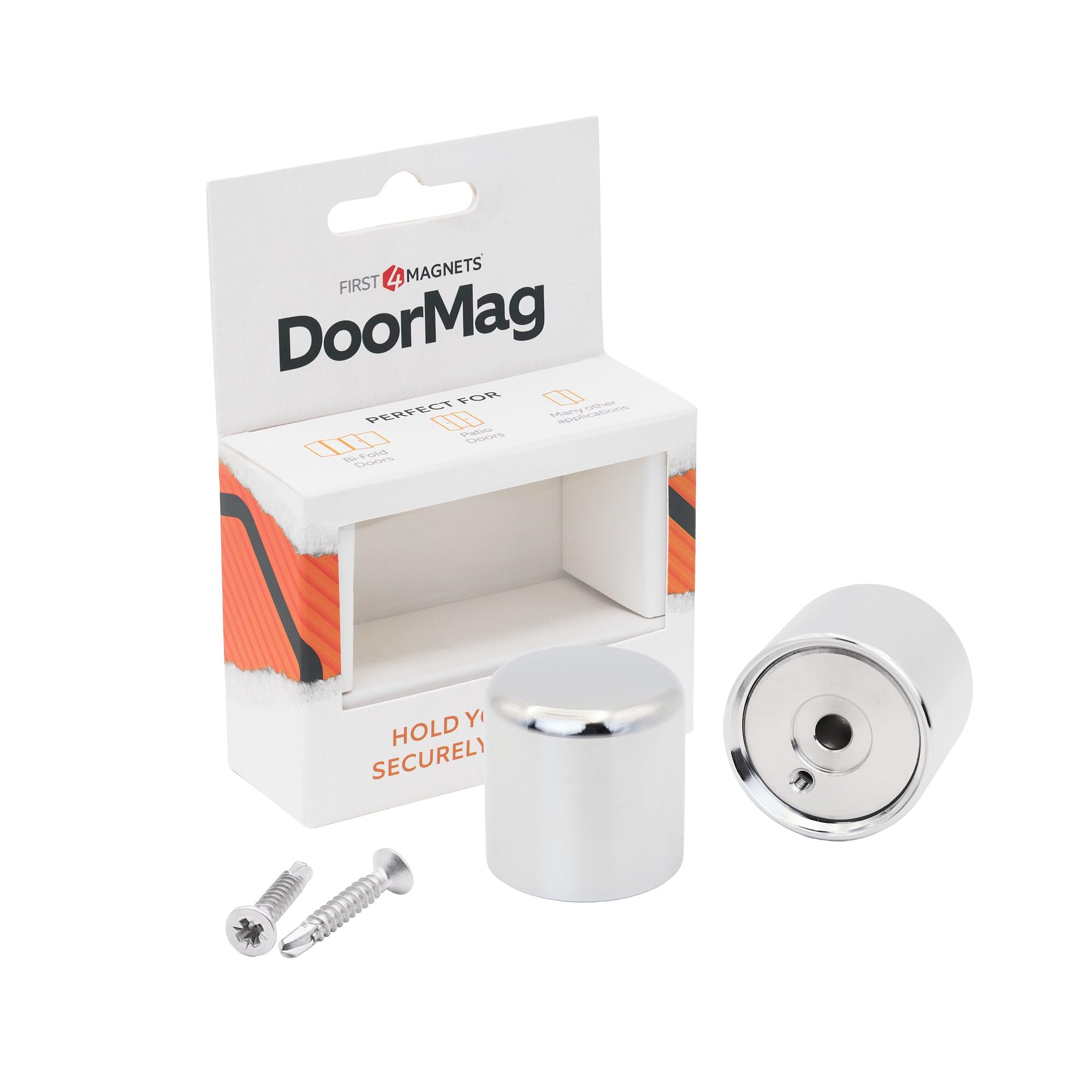 DoorMag Bifold Door Magnet, Magnetic Door Catch & Door Stop for Bi-Fold Folding Doors - Heavy Duty Magnetic Holder, Fixing Screws Included - Polished Chrome