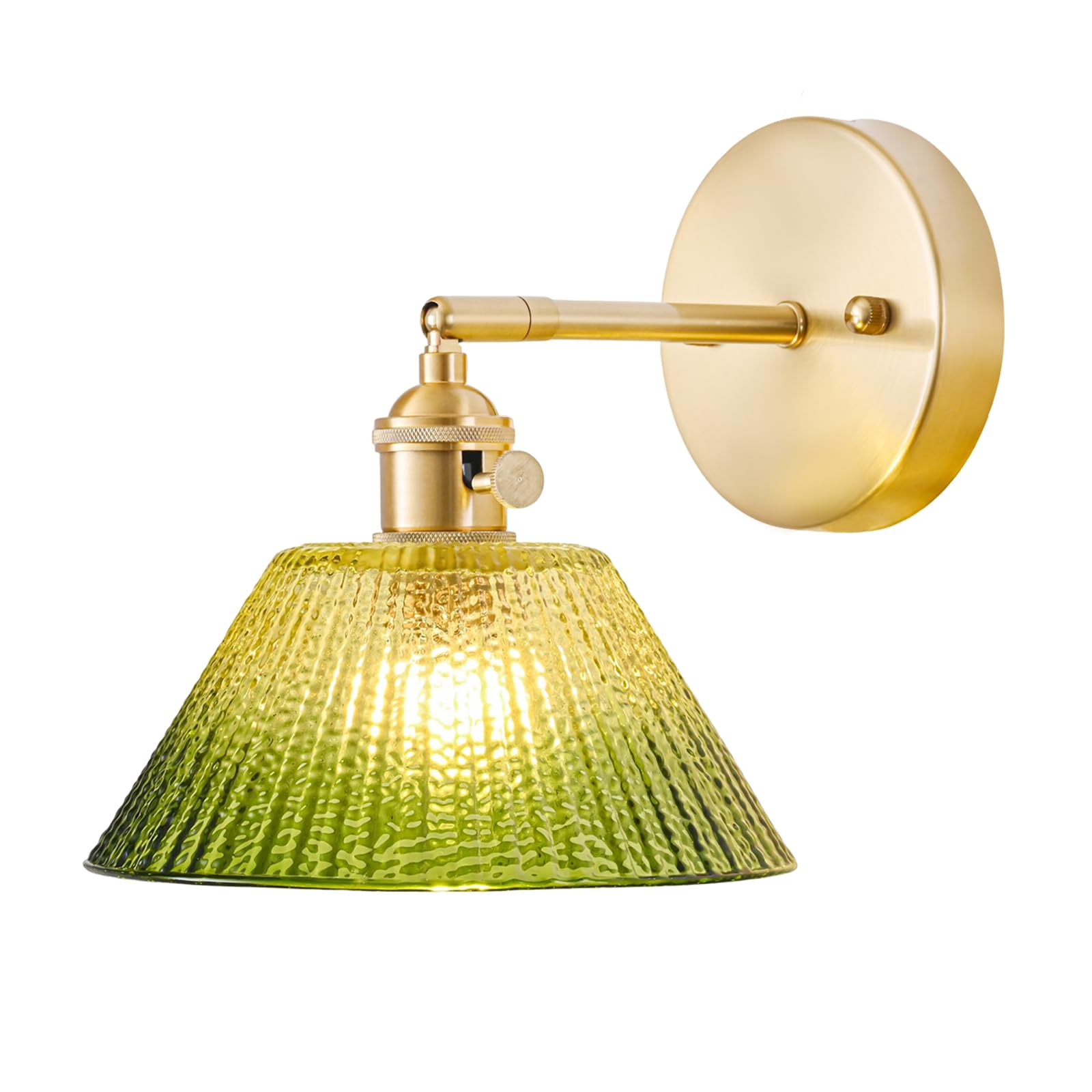 LINSEEDS Hardwired Wall Sconce Light, Vintage Wall Sconce with Switch, Gold Wall Light Fixture with Gradient Green Glass Lampshade, Indoor Wall Light for Bedroom Bathroom, Bedside Wall Lamp