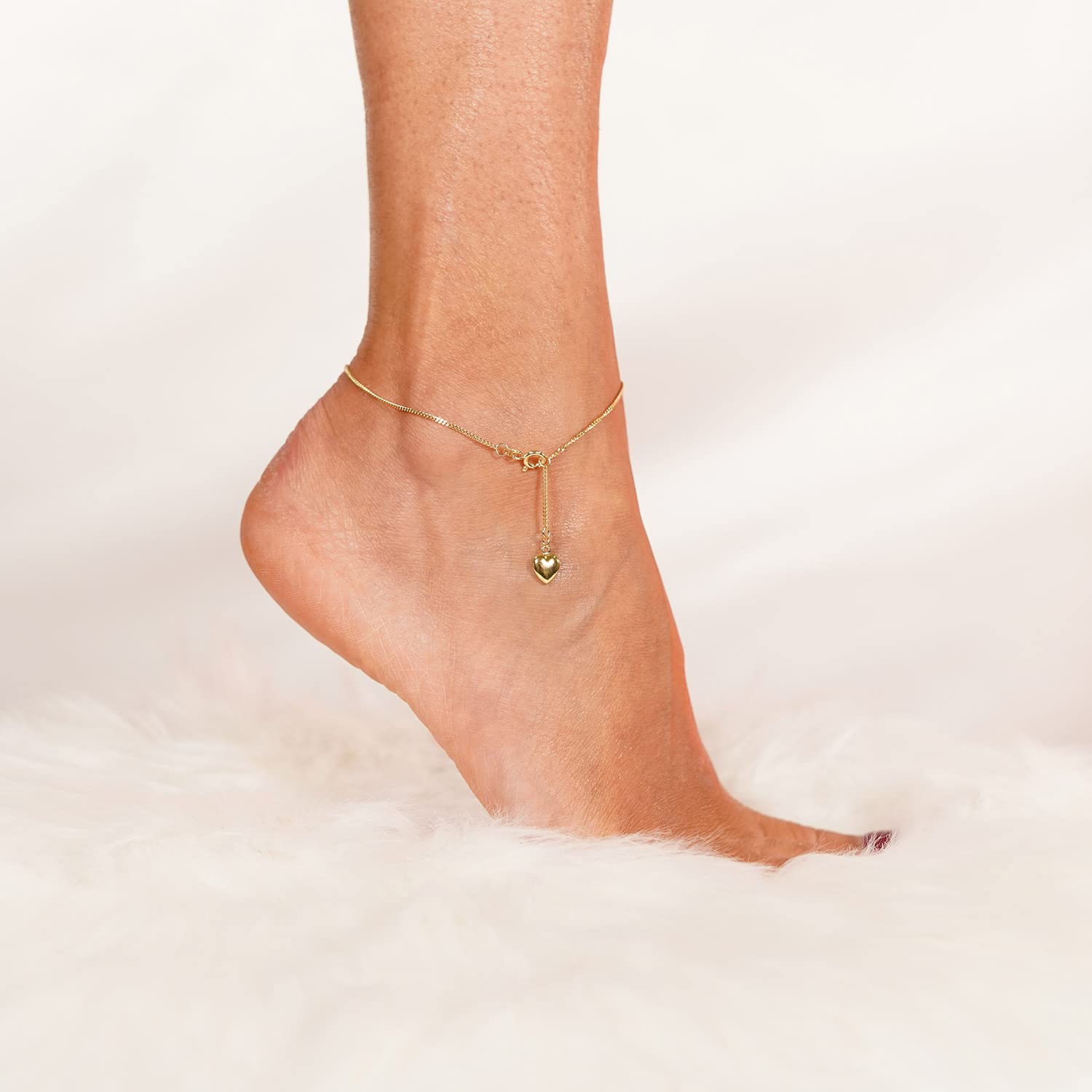 trendor Fußkettchen Gold 333 Fußkette mit Herz-Anhänger 15291 | Fußschmuck für Damen, Kette aus Echtgold, Made in Germany