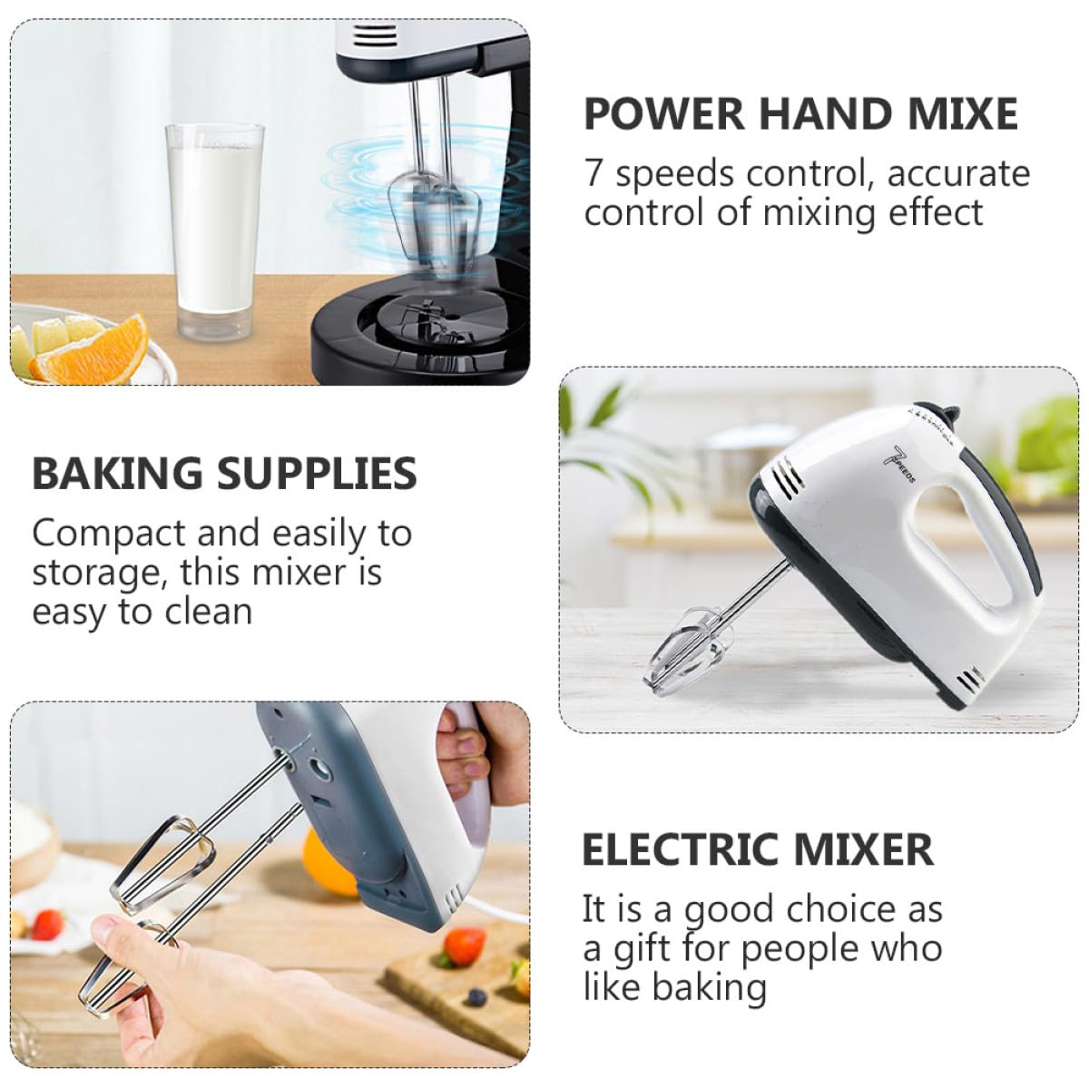 Sbattitore Elettrico Compatto 7 Velocità in Plastica e Acciaio Inox | Miscelatore da Cucina, Uso Domestico e Baking, per Amanti della Preparazione di Dolci e Montare la Panna