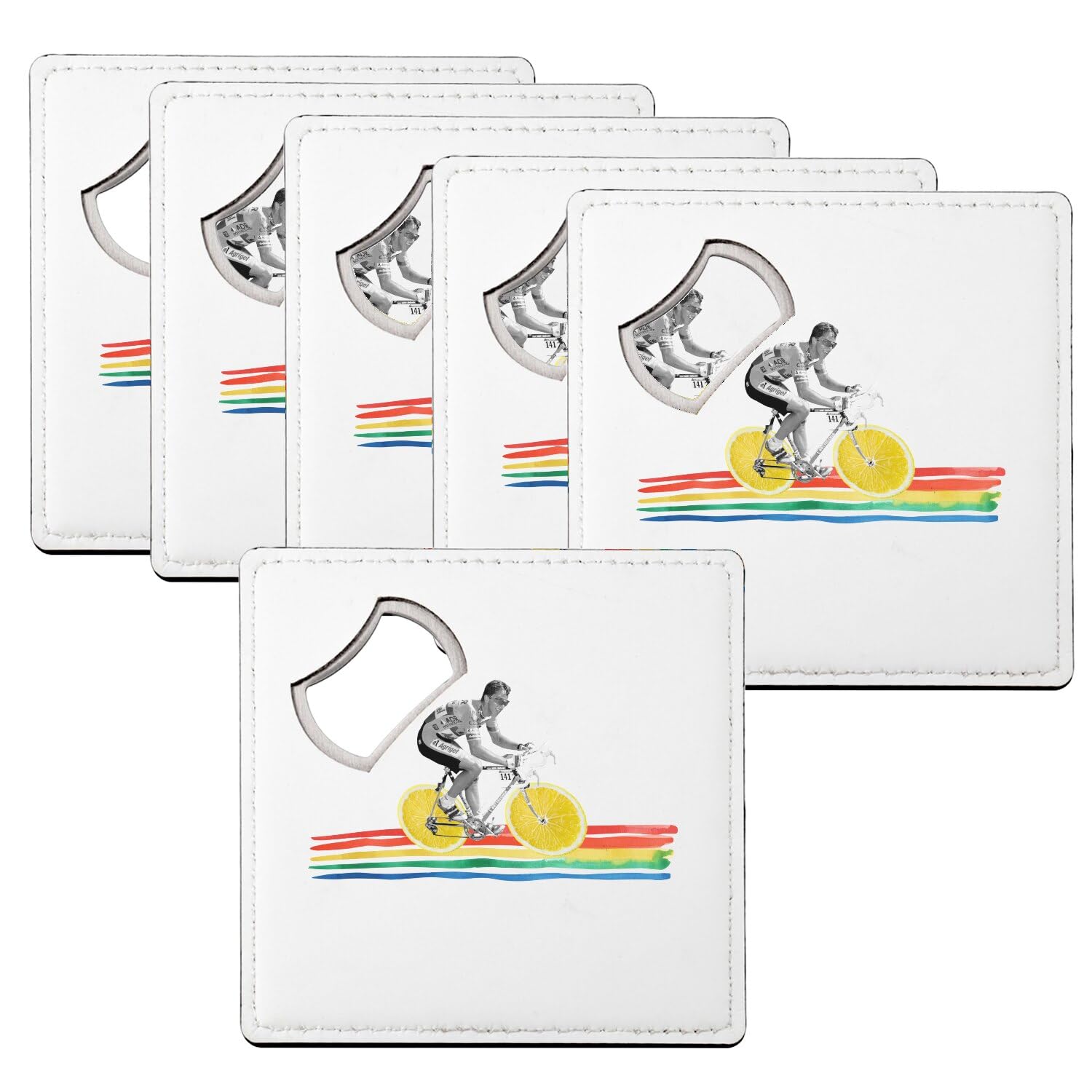 Décapsuleur cycliste sous-verre pour apéritif art vélo déco de table salon lot de 6