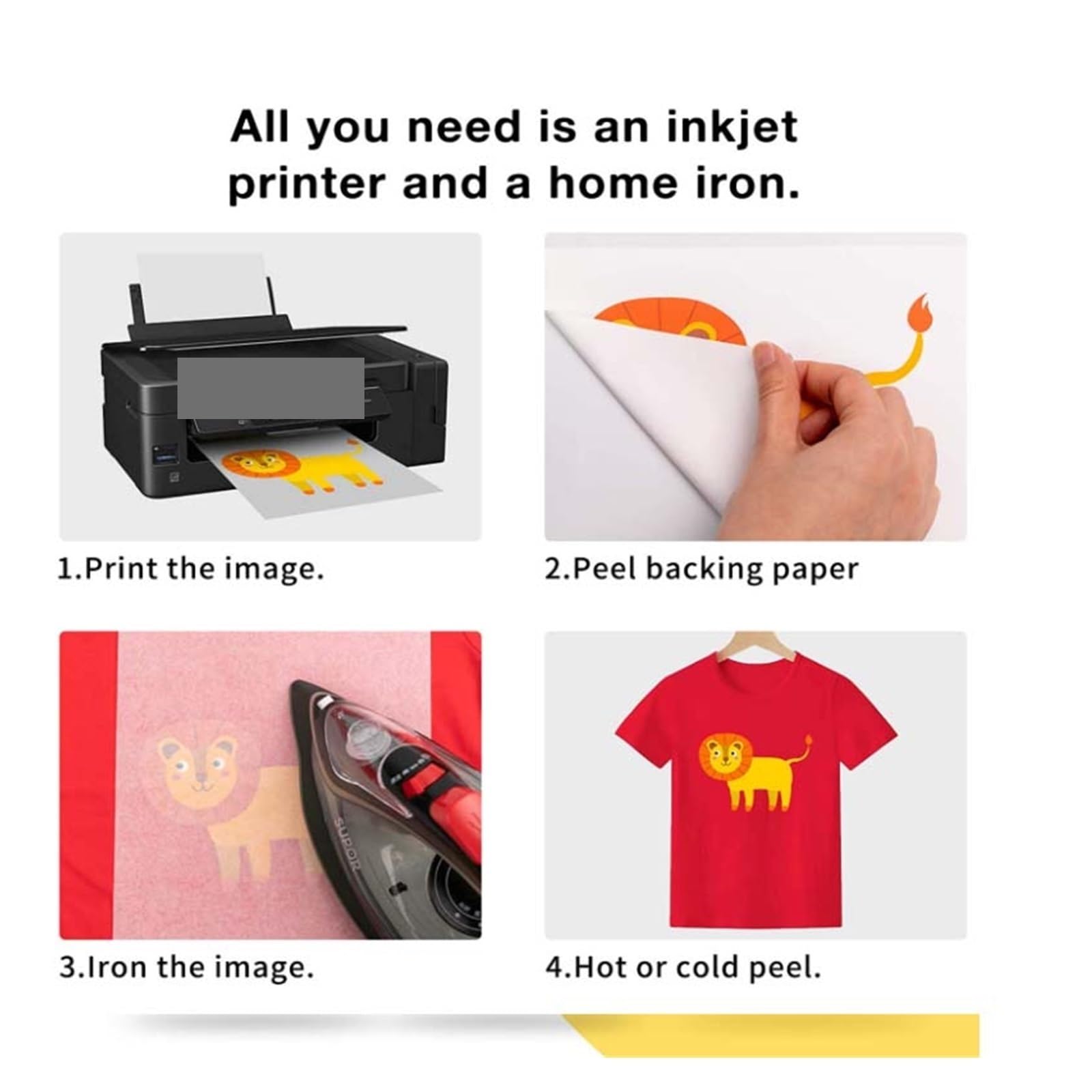 Papier termotransferowy na koszulki A4 Winyl termotransferowy do druku, żywe kolory i trwałe prasowanie na papierze transferowym do ciemnych tkanin Lucky (Color : 10PCS)