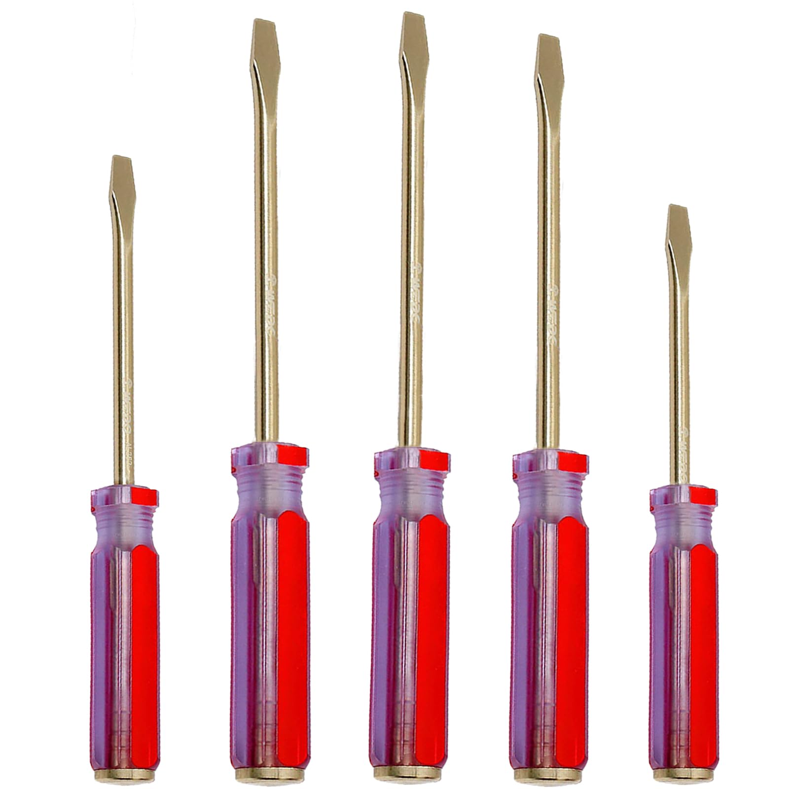 WEDO Set di cacciaviti da 5 pezzi, testa piatta con cappuccio a punta, set di cacciaviti a taglio non scintillanti, bronzo di alluminio, leggero magnetico, manico ergonomico, forgiato a dado