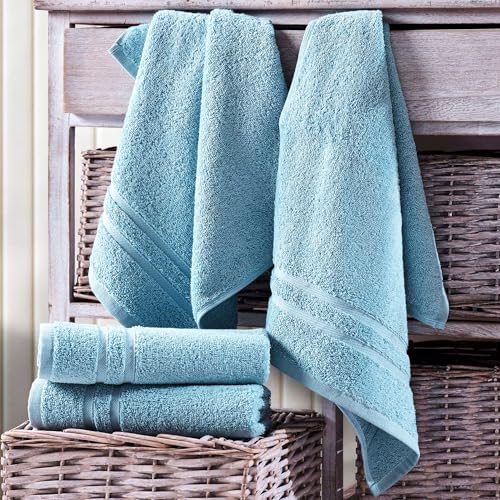 Image of Hawmam Linen Light Blue Hand Towels 4 Pack Turkish Cotton Premium Quality Soft and Absorbent Small Towels for Bathroom