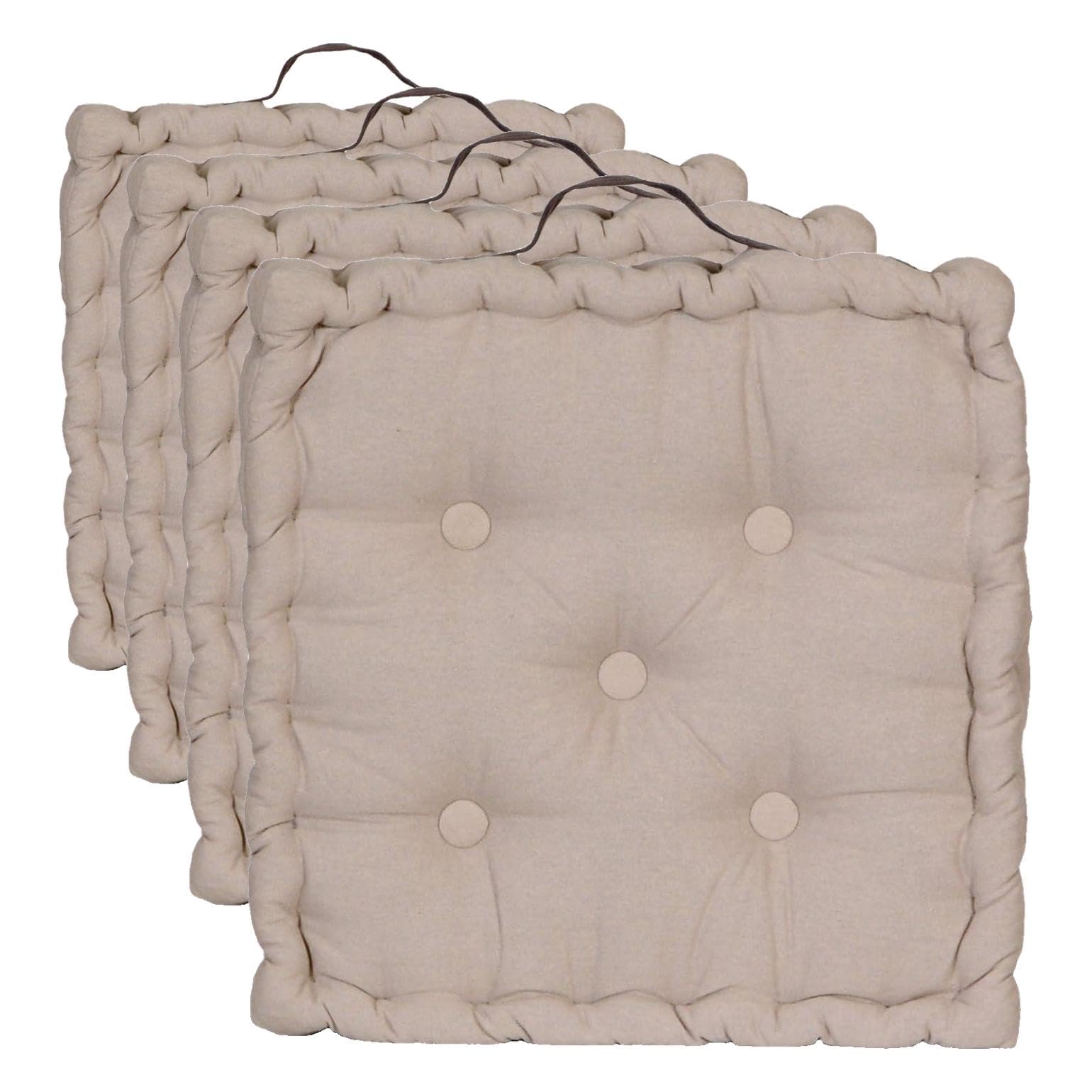 Atout Ciel Coussin de Sol 40x40cm avec Anse contrastée, Carré, Taupe (Lot de 4)