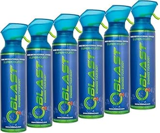 O2 Blast - Pure Oxygen Supplement, Portable Can Filled with 99.99% Pure Oxygen with Custom Breathing Mask, Energy, Performance, Fast Recovery Time, Ideal for High Altitude & Sports - 10L, 6-Pack