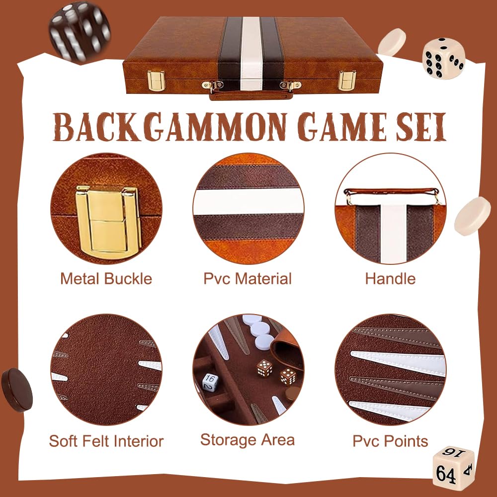 Backgammon Set, 11 Inch 2 Players Travel Backgammon Set including Premium Leather Case, Acrylic Playing Pieces and Dice Cups - Image 3