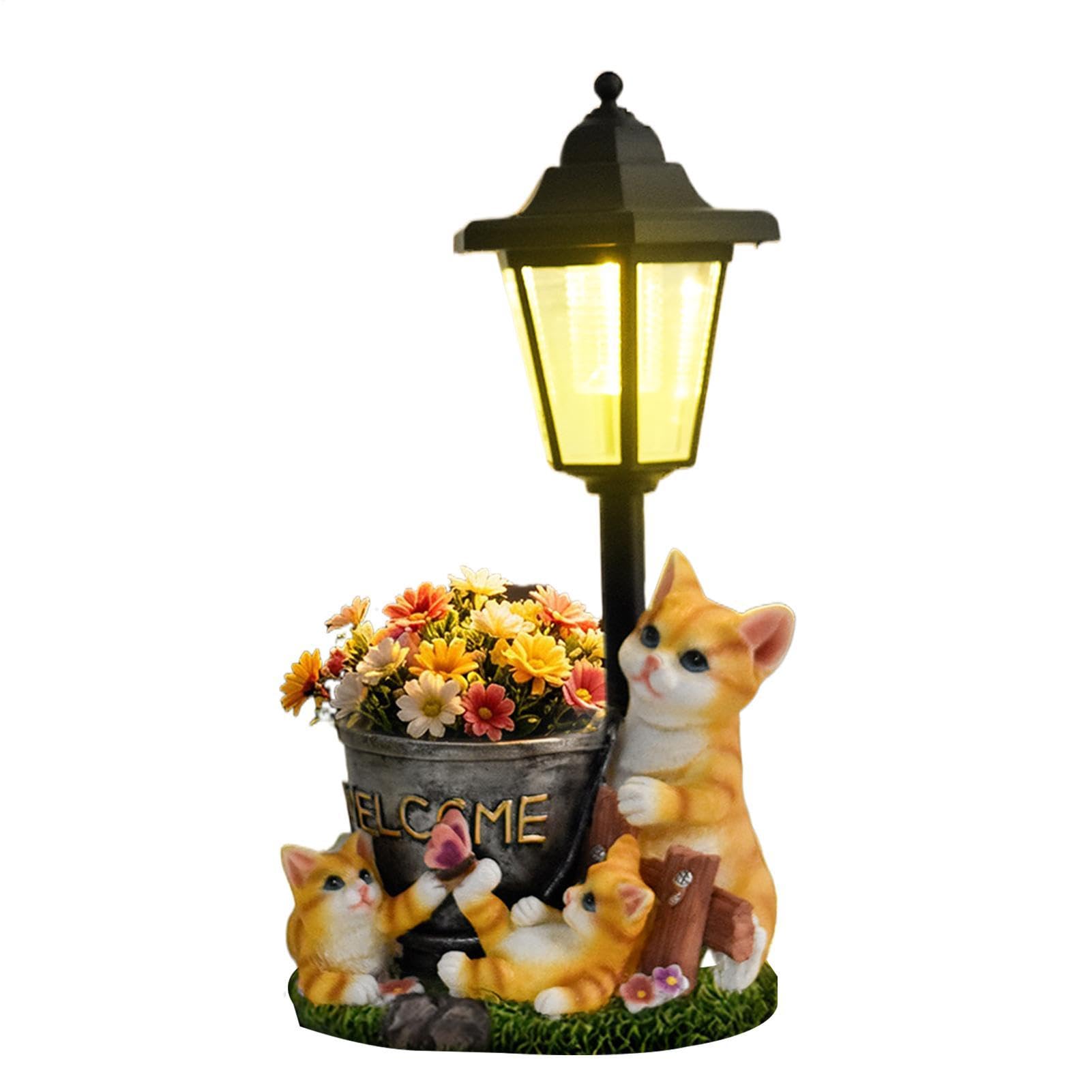 Słoneczne Figurki Ogrodowe Świetlna statuetka kota dekoracja doniczki | Dekoracja Ogrodowa Rzeźba Zwierzęcia Na Patio, Ganek, Podwórko, Trawnik, Dziedziniec, Ścieżki, Alejki Oraz Do Krajobrazu