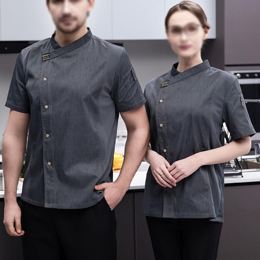 Breathable Chef Coat Short Sleeve Work Uniform Unisex Chef Jacket Summer Work Wear Uniform Catering Apparel