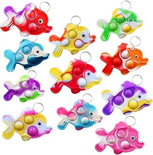 colorbopop Bulk Mini pop Bubble Keychain Fidget Present,fish Party Favors,Classroom Students Boys Girls Birthday Small Gifts