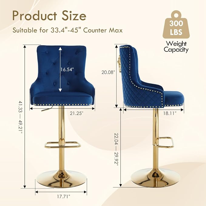 Butaco moderno de bar Relbiety con asiento de terciopelo azul miniatura 2