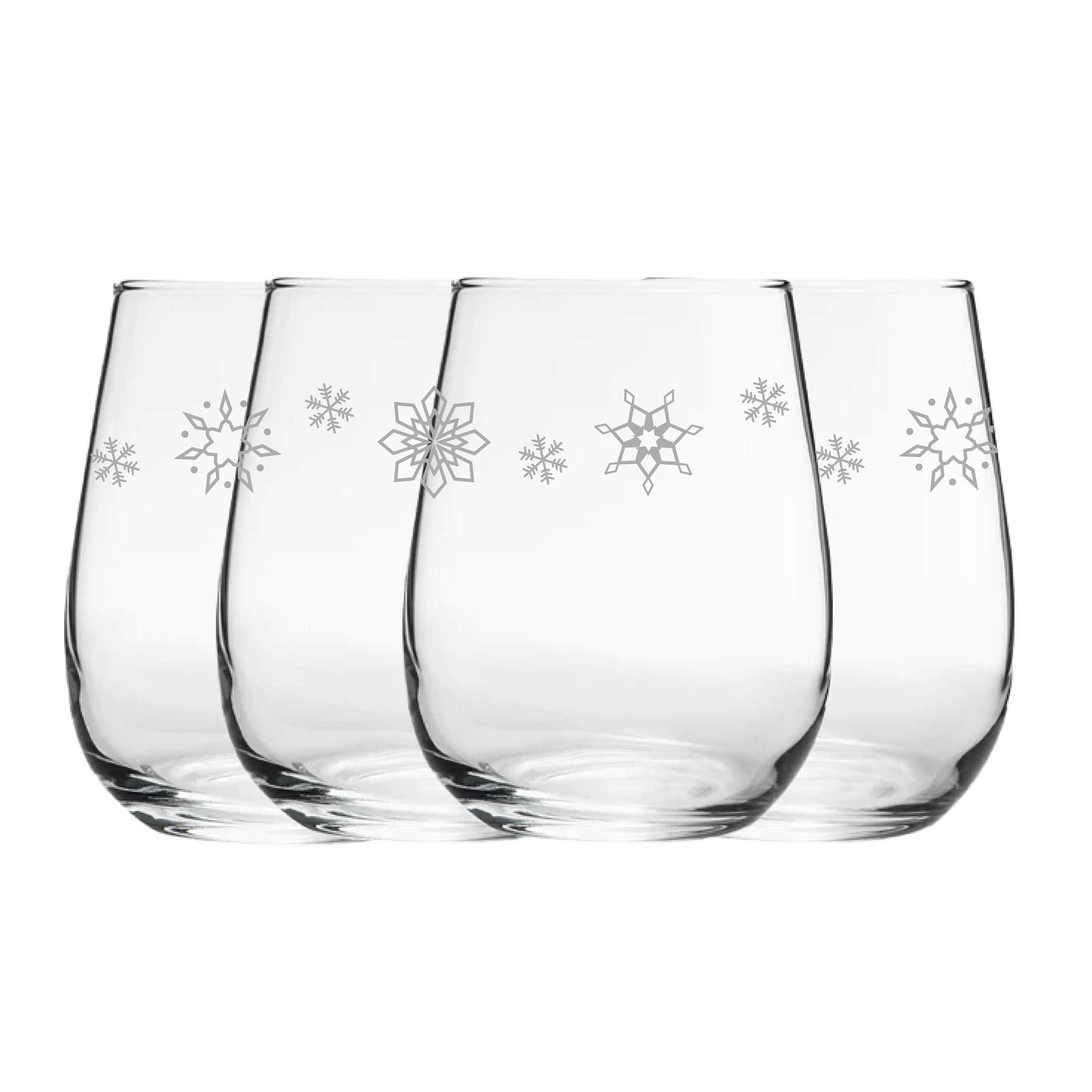 Lot de 4 verres à vin sans pied gravés avec motif flocon de neige de 360 ml, gravés au laser au Royaume-Uni, cadeau de Noël, cadeau pour elle, cadeau pour maman, grand-mère, tante