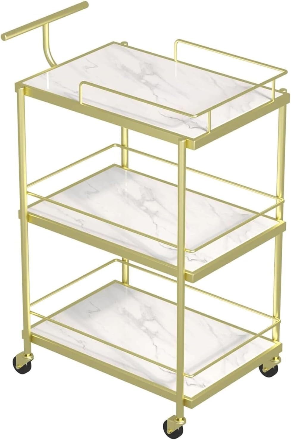 VUIKLCty Salon Cart 3 Tier Salon Trolley Storage Shelves Trolley Cart With Wheel Salon Rolling Cart For Beauty Spa Salon Trolley Cart(Gold)