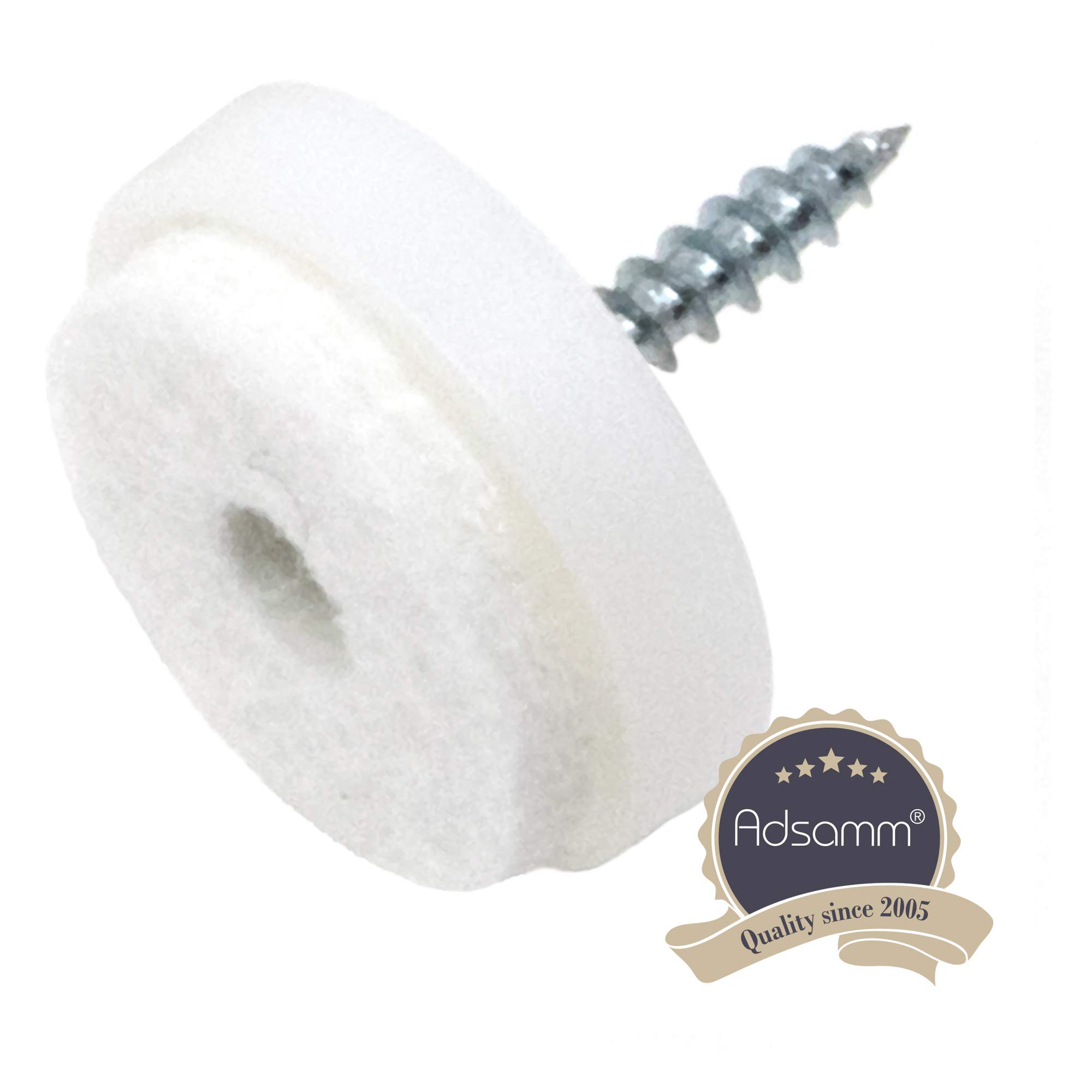Adsamm® / 100 x Almohadillas con tornillo / Ø 24 mm / blanco / redondas / Patas de muebles con tornillo de la máxima calidad de Adsamm®