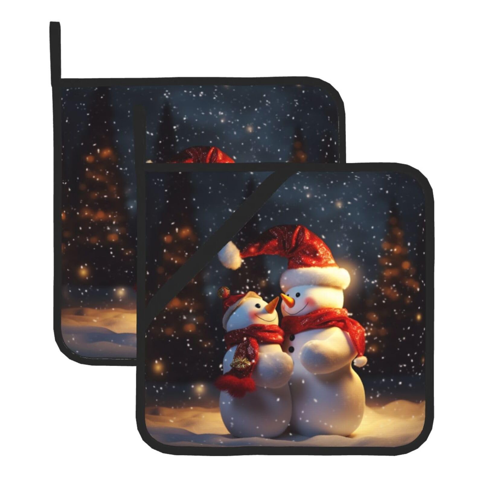 2Pcs Pot Holders with Pocket, Heat Resistant Hot Pad for Countertops, Christmas Snowmans Potholders for Kitchen Cooking Baking Trivet