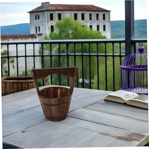 Miniatura 7 de Happyyami Macetas de barril de madera, maceta colgante rústica, cubeta rústica, macetas, contenedores de agua, cubo de pozo, estilo vintage, maceta