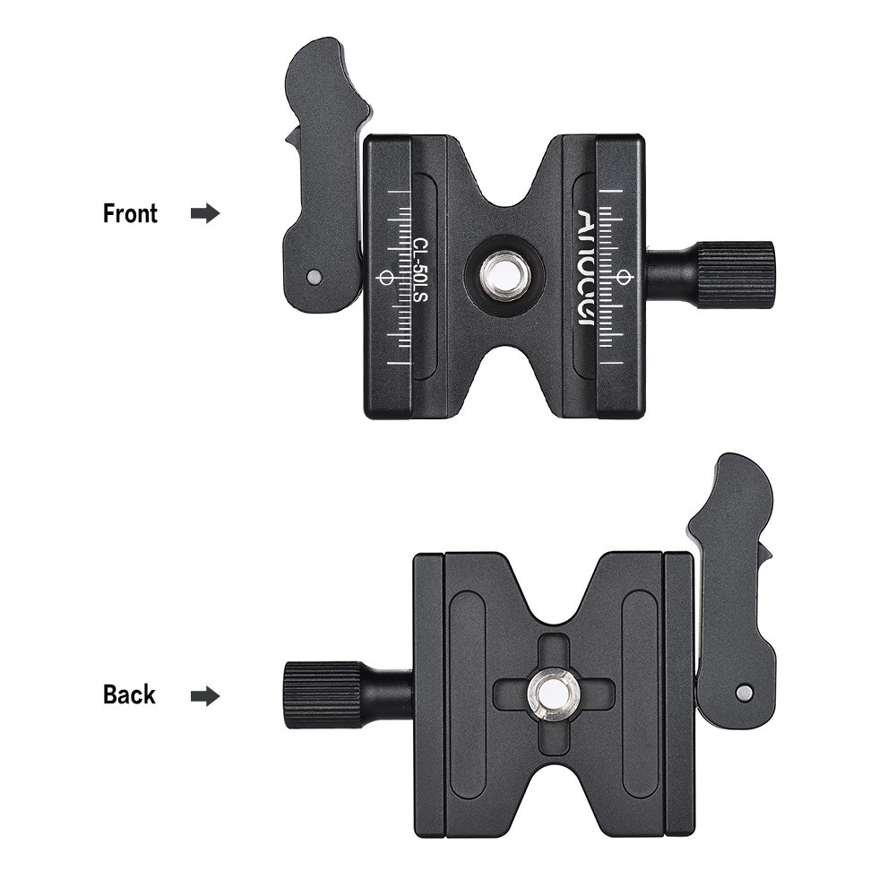 Andoer CL-50LS Quick Release Plate z regulowaną dźwignią przycisk 1/4" i 3/8" otwór na śrubę płyta statywu do Arca Swiss Standard płytka szybkozłączka głowica kulowa statyw