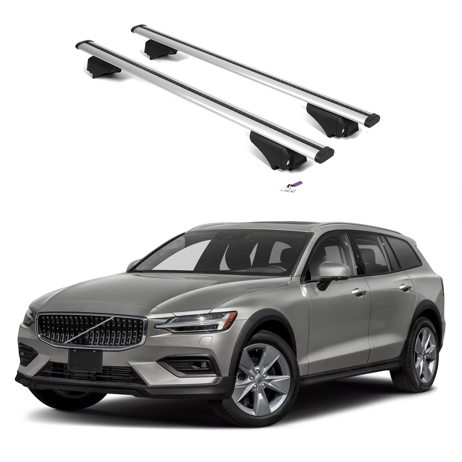 ERKUL Roof Rack Cross Bars for Volvo V60 Cross Country 2019-2026 | Aluminum Crossbars with Anti Theft Lock for Rooftop | Compatible with Flush Rails -