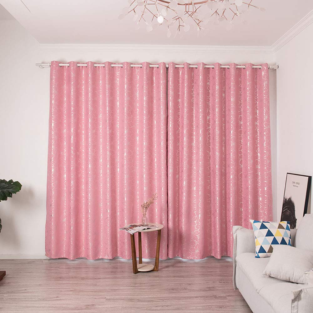 Boyouth Lily zasłony zaciemniające z nadrukiem na gorąco, zasłony okienne z oczkami do salonu, sypialni, różowe, 2 panele, 99 x 260 cm