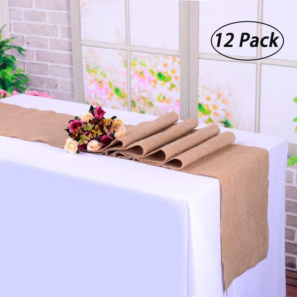 LGHome 12 Packs Burlap Table Runner Dining Table Runners Jute Table Runner for Home/Holiday Party(12x108inch)