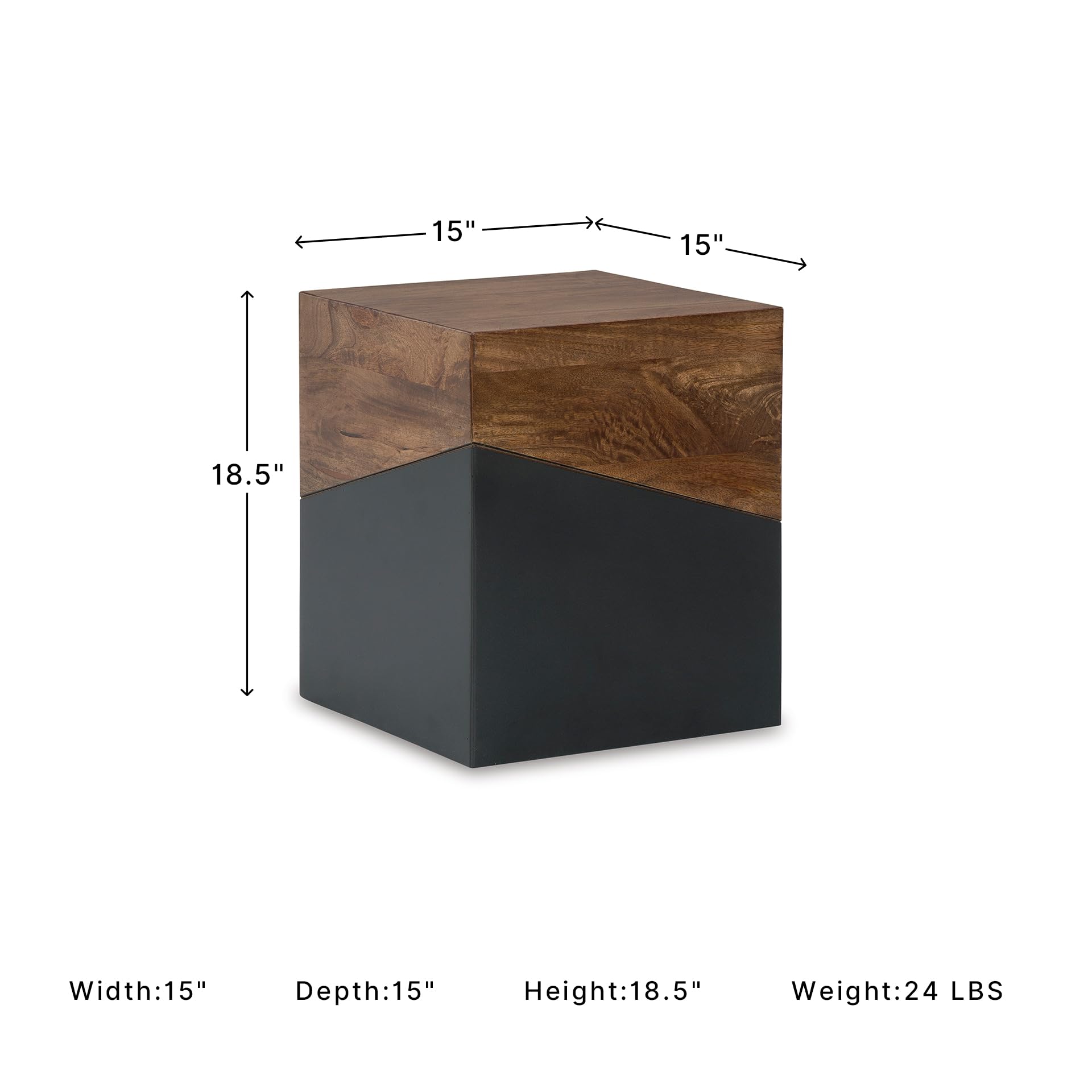 Signature Design by Ashley Accent End Table, Trailbend, Brown/Gunmetal | Solid wood and engineered wood, No assembly required, 15-inch square footprint, Modern two-tone finish, Living room use