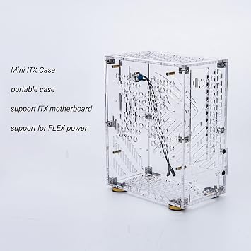 Transparent Mini ITX Case, Clear Side Panel, 4.3L Capacity, 360 Degree Cooling, Acrylic Small Form Factor Case for Mini ITX Motherboard