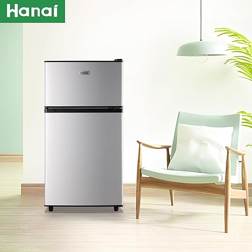 Miniatura 7 de WANAI Mini refrigerador con congelador, refrigerador compacto de dos puertas con termostato ajustable de 7 ajustes, cajón para verduras y estantes