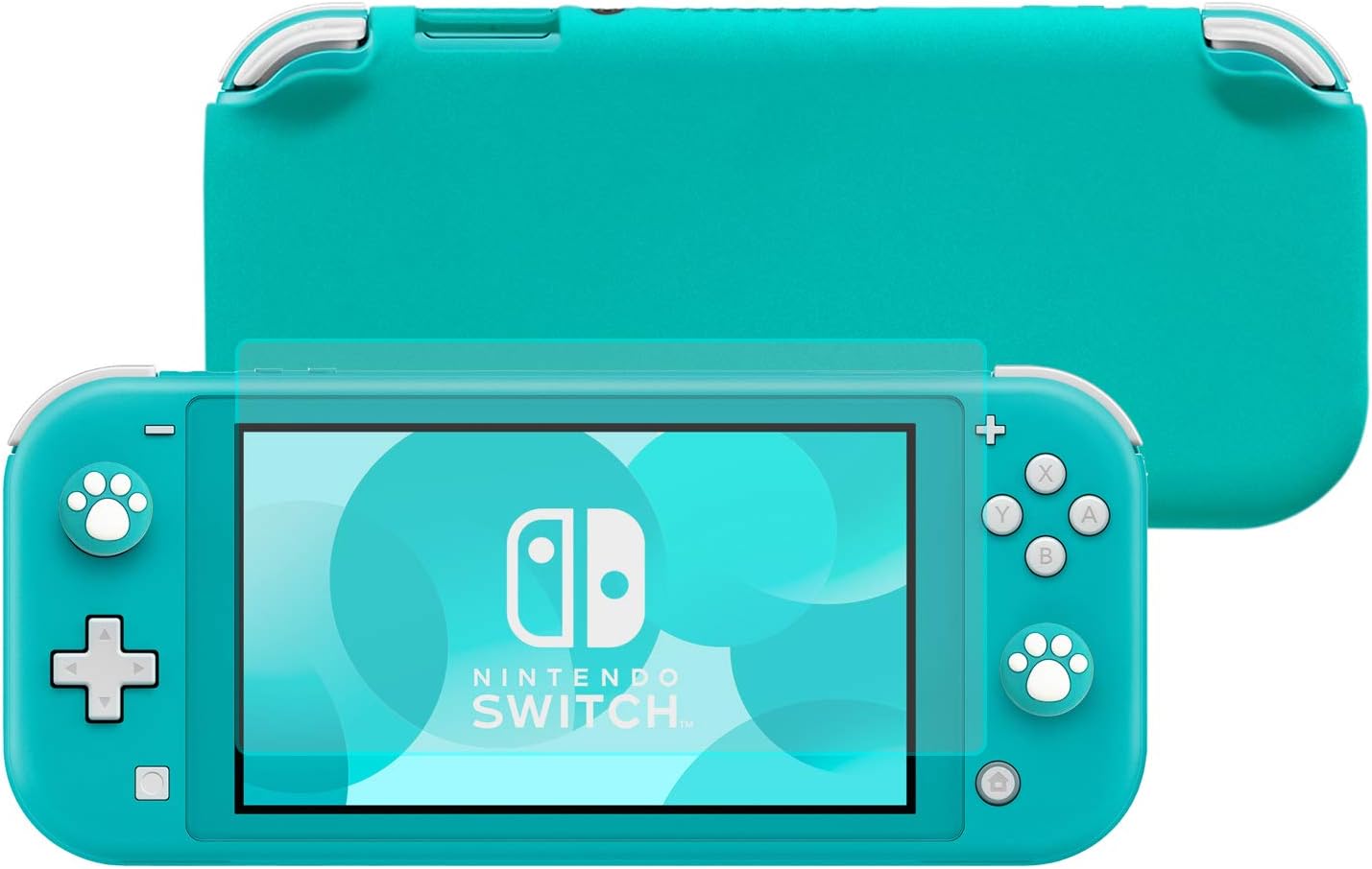 Protective Case Kit for Nintendo Switch Lite 2019, Premium Liquid Silicone Grip & 9H Tempered Glass Screen Protector Film & Cat Claw Design Thumb Grip Caps for Nintendo Switch Lite Accessory - Blue