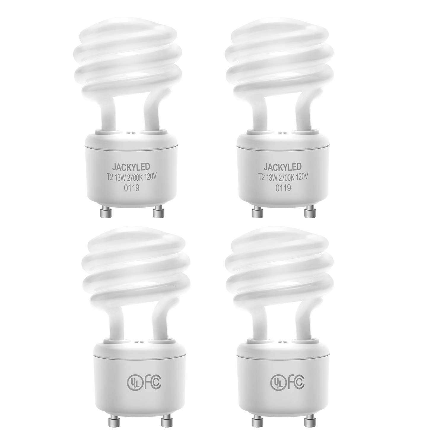 JACKYLED UL-Listed 13w Gu24 CFL Light Bulbs 2700k T2 Spiral Gu24 Base 2-Prong Light Bulb Warm White Fluorescent