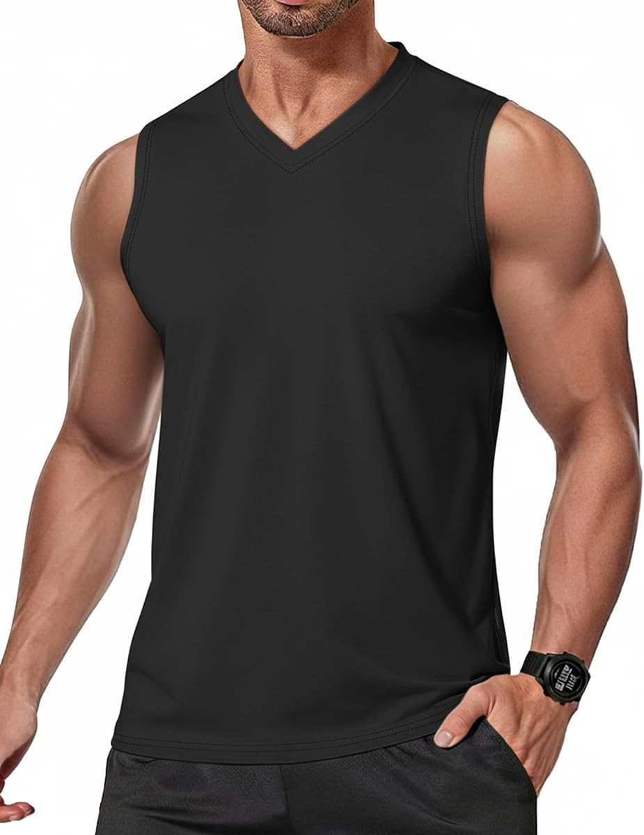 Men's Workout Tank Tops V Neck Sleeveless Shirts Quick Dry T Shirt