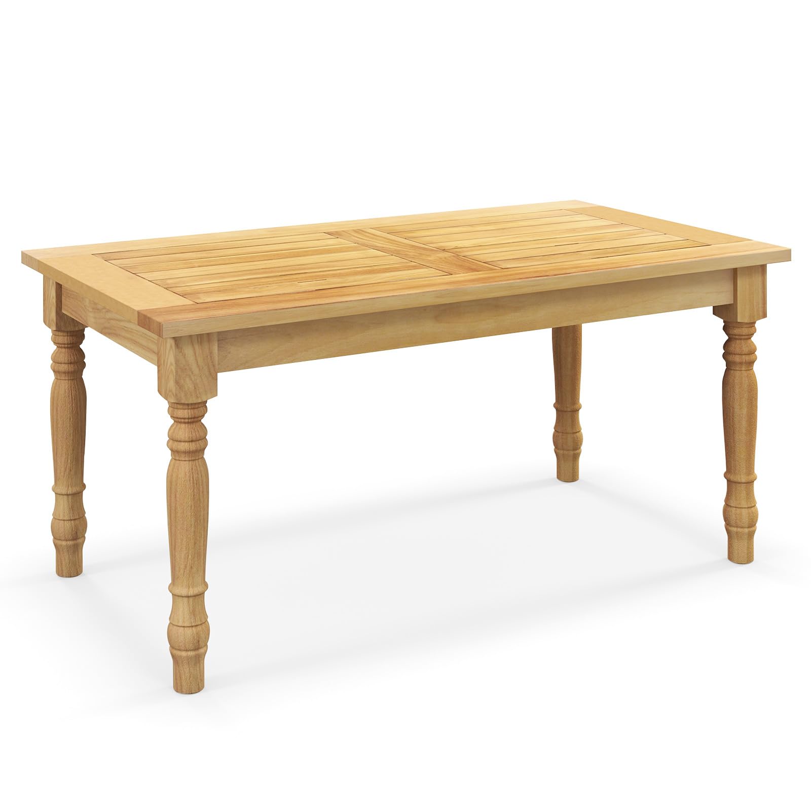 COSTWAY Garden Coffee Table, Solid Teak Wood Outdoor Side Table, Slatted Rectangular Conservatory Snack Tea Bistro Patio Tables for Balcony, Yard, Porch and Indoor, 90 x 50 x 45cm, Natural