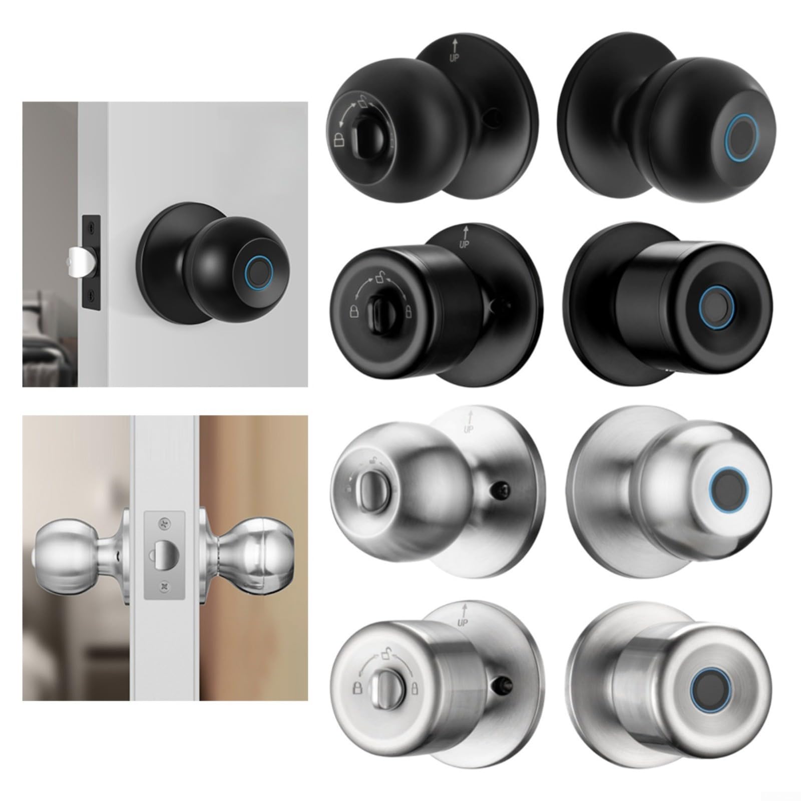 Cerradura de puerta inteligente en forma de bola de acero inoxidable con entrada sin llave, seguro para acceso para apartamento, oficina y puertas de habitación de madera (D)