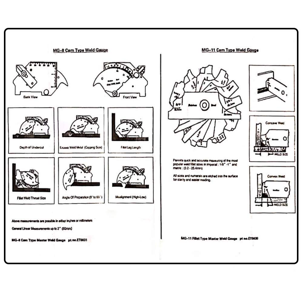 7 PCS Metal Weld Fillet Gauges Set Stainless Steel 1/8''-1'' Welding Inspection Measurement Metric & Inch: Industrial & Scientific