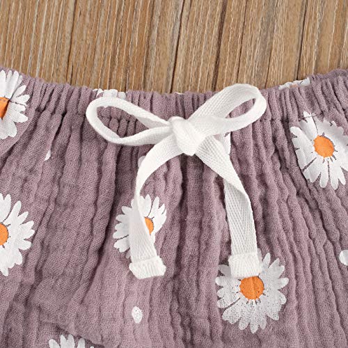 Conjunto de shorts para bebês meninas com estampa de margaridas com babados e frente única cropped c