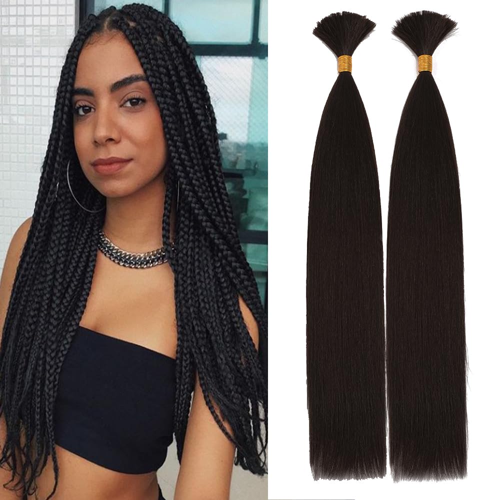 Kinky Straight Bulk Hair for Braiding No Weft 2 Bundles 160g Quality Faux Braiding Hair Extensions for Boho Braids Wet and Wavy Kinky Straight Bulk Hair for Micro braiding (18 Inch, Natural Black)