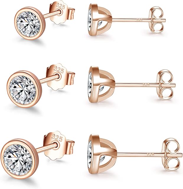 wynn's Silver Stud Earrings for Women, 3 Pairs 925 Sterling Silver Stud Earrings, Silver Round Cubic Zirconia Stud Earrings Set, Tiny Small Sleeper Cartilage Studs for Men Girls Kids (3,4,5mm)