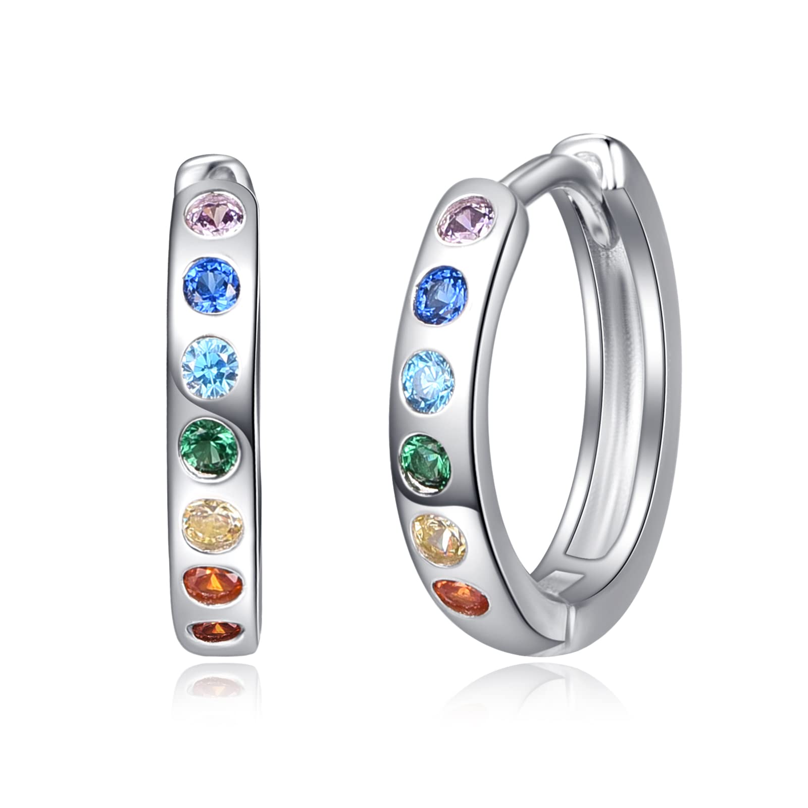 KINGWHYTE Chakra-Creolen, 925er-Sterlingsilber, kleine Huggie-Ohrringe, Chakra-Heilung, Yoga-Geschenk für Frauen