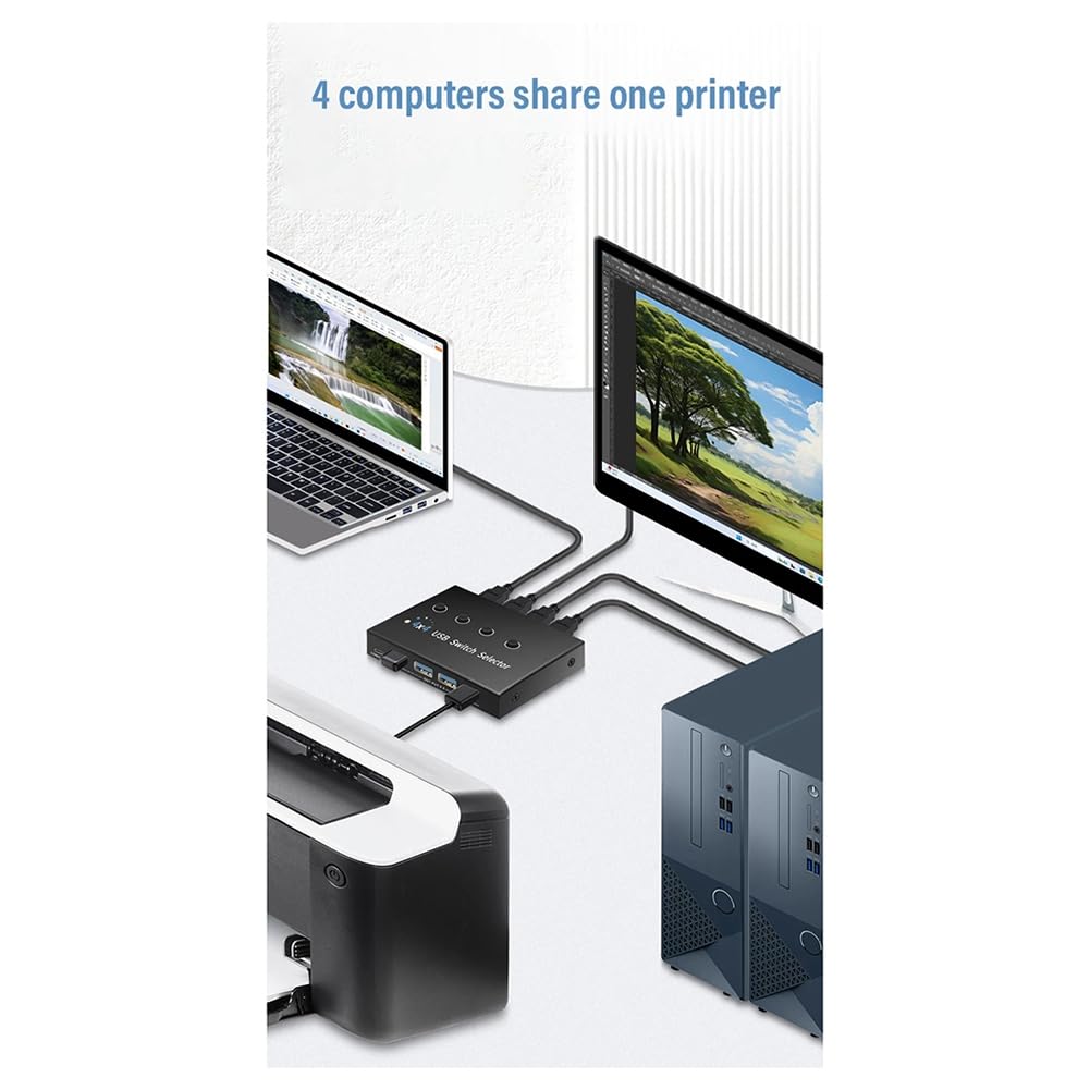 Bloepum USB 3.0 Switch KM Selector 4 Computer Laptop PC Host Sharing 4 USB Devices KVM Switcher Box Share Printer Mouse Keyboard