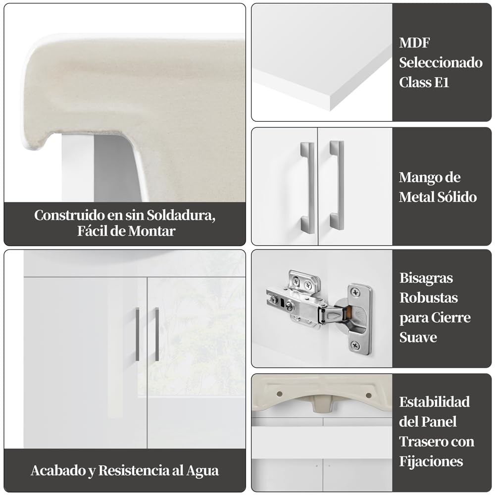 Yaheetech Mueble de Baño con Lavabo Cerámico con 2 Puertas | Armario Bajo Lavabo para Lavabo 61x43,5x84 cm Blanco