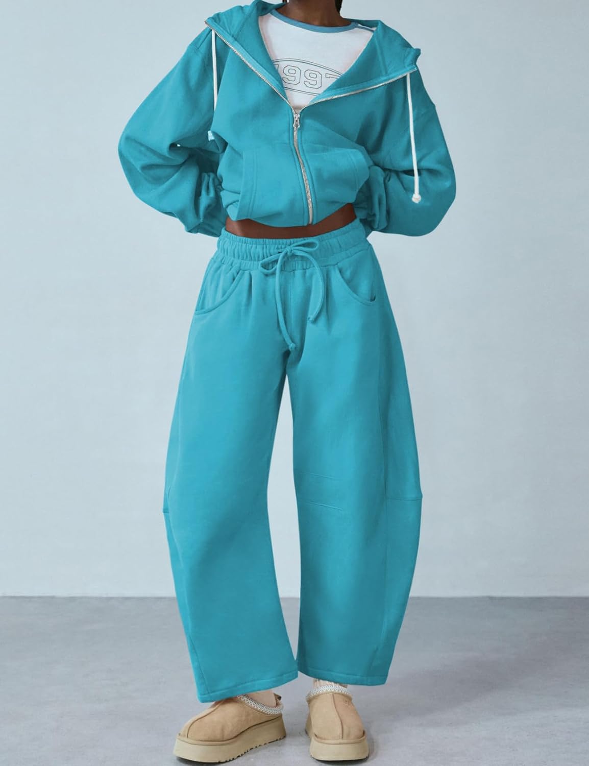 HeSaYep Women's Barrel Leg Ankle Sweatpants Drawstring Wide Leg Lounge Pants Baggy Casual Cotton Sweat Pants with Pockets - Image 6