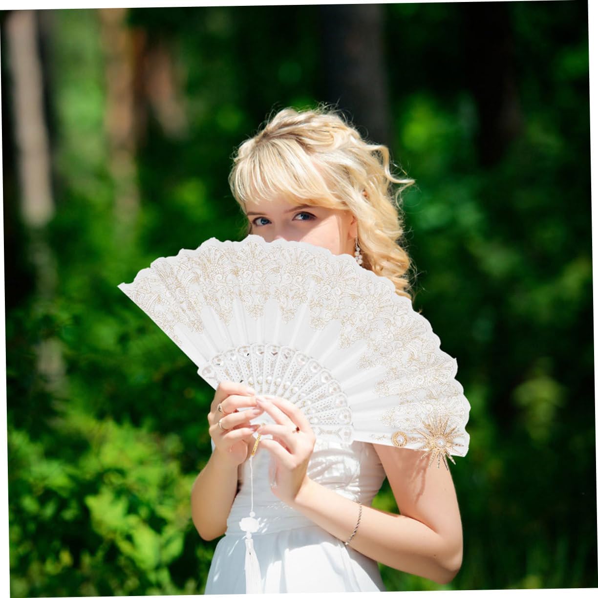 Vintage Lace Folding Fan 2pcs Lightweight Plastic Cloth Halloween Season image 5