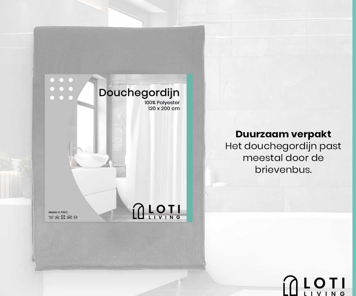 Loti Living Rideau de Douche Anti-moisissure 120 x 200 cm – Océan – Polyester –avec Anneaux – Rideaux de Douche - Shower Curtain - Tissu Lavable en Machine
