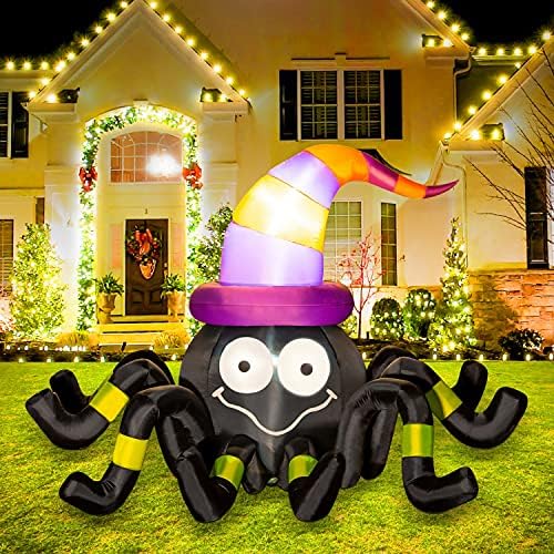 Rocinha Halloween Inflatable Gaint Animated Spider with Witch Hat