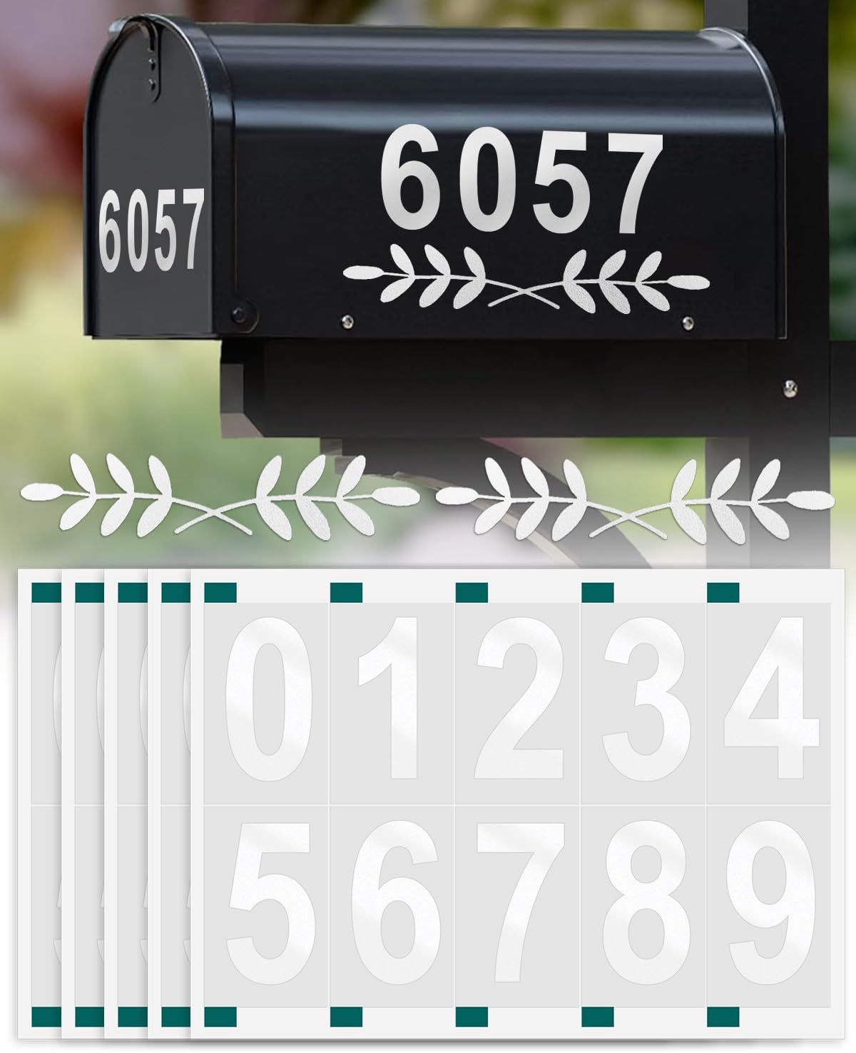 Uniclife 5 Sets 3 Inch Mailbox Numbers for Outside, Reflective House Numbers, 0-9 Vinyl Number Stickers with Sticky Tabs, Self- Adhesive Address Numbers for House, Silver