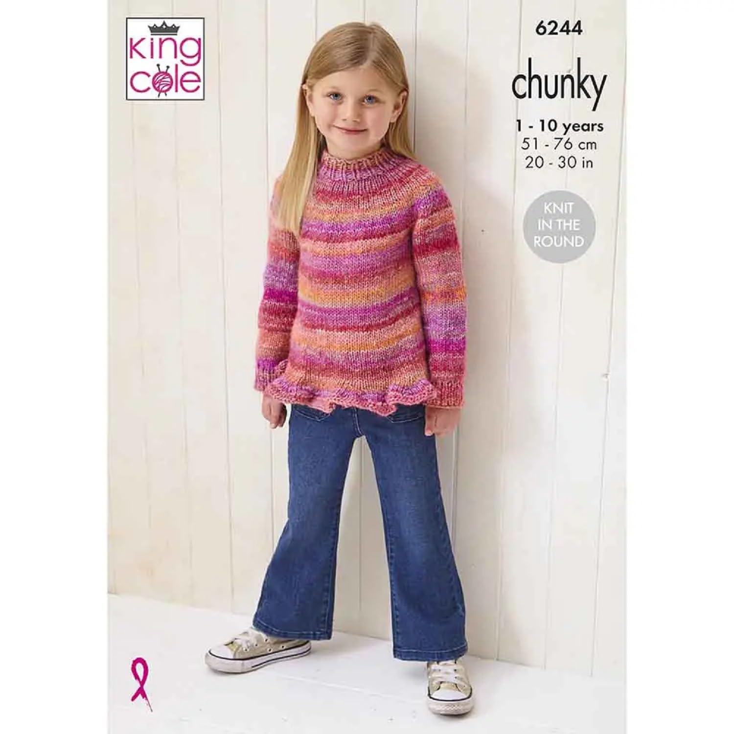 King Cole Chunky Knitting Pattern Girls Knit in The Round Sweaters (6244), 20” – 30” (51cm – 76cm)
