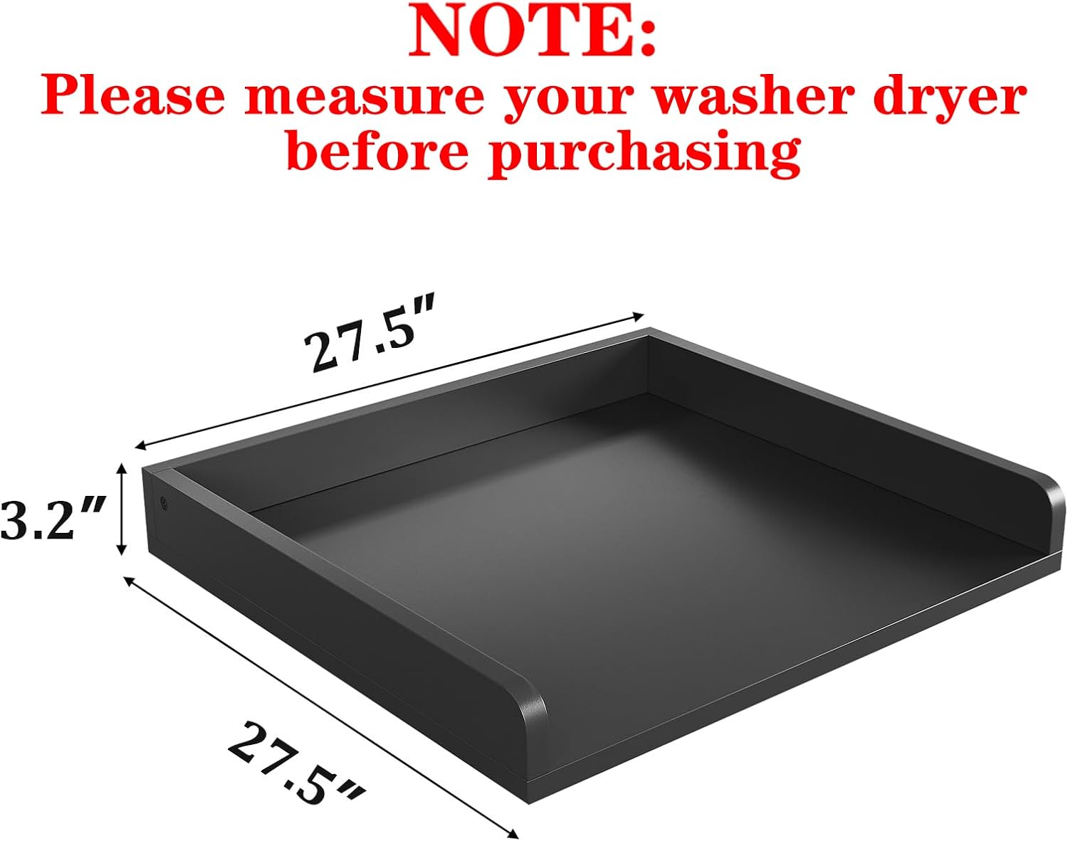 washer dryer countertop, 27.5" d x 27.5" w x 3.2" h, countertop for washer and dryer with non-slip pads and round corner edge rails, laundry room organization(black) black 27.5" d x 27.5" w x 3.2" h