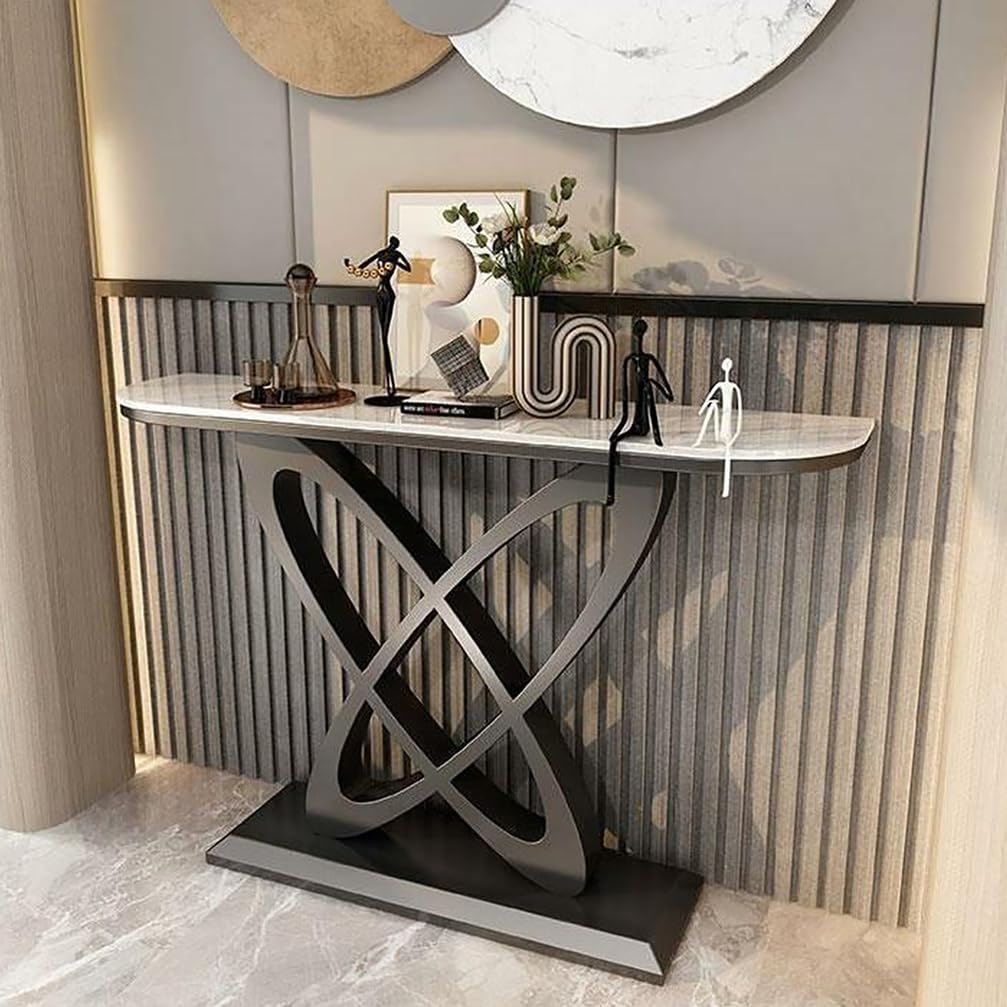 WYRNOBRX 59.06Inch Behind Couch Table with Marble-Look Countertop Living Room Tables Metal Narrow Console for Hallway And Hotel Lobbies Side Decor Cabinet Home,Black,L100*H80*W30