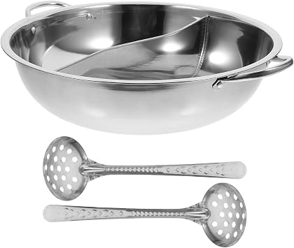 Stainless Steel Hot Pot with Divider 34cm Multi-section Soup Pan 304 Metal Stockpot with Handle for Home Induction Cooker Cooking